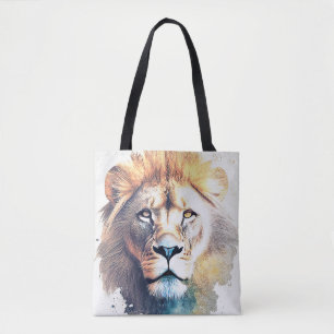 Lion Wild Animal Nature Watercolor Art Painting Tote Bag