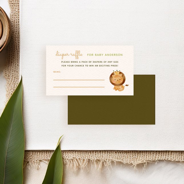 Lion Wild Jungle Baby Shower Diaper Raffle Enclosure Card (diaper raffle card with cute watercolor lion illustration for a tropical safari baby shower party)