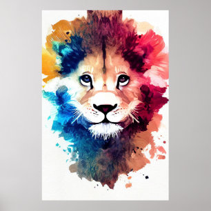 Lion Wild Nature Animal Color Art Painting Poster