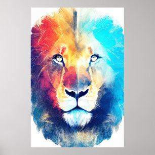 Lion Wild Nature Animal Color Art Painting Poster