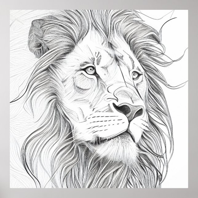 Lion Wild Nature Animal Illustration Art Drawing Poster (Front)