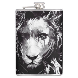 Lion Wild Nature Free Spirit Art Brush Painting Hip Flask