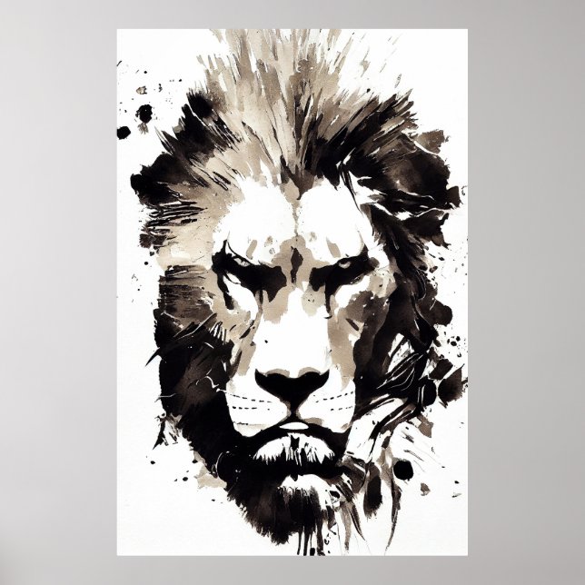 Lion Wild Nature Free Spirit Art Brush Painting Poster (Front)