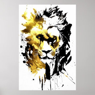 Lion Wild Nature Free Spirit Art Brush Painting Poster
