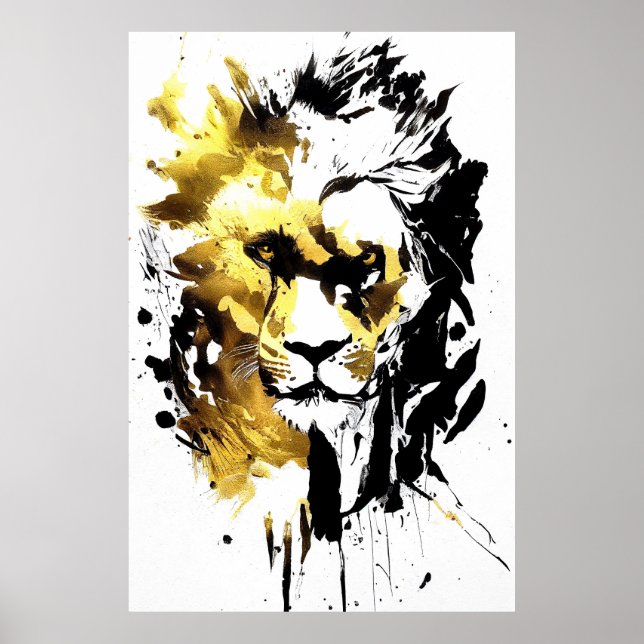 Lion Wild Nature Free Spirit Art Brush Painting Poster (Front)