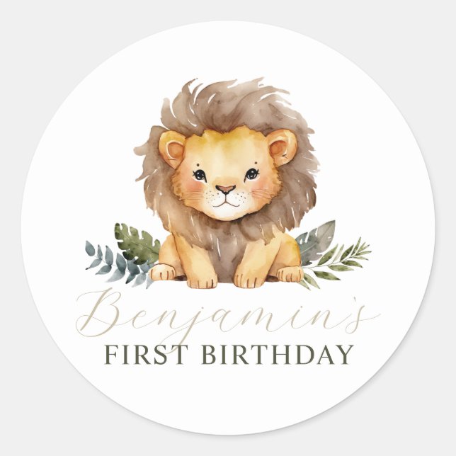 Lion Wild One Birthday Stickers (Front)