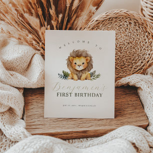 Lion Wild One Birthday Welcome Sign