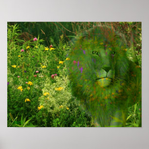 Lion Wildflowers Fantasy Art Poster