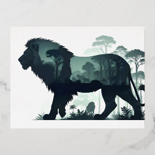 Lion Wildlife Animal Nature Environment Jungle Art Foil Holiday Postcard