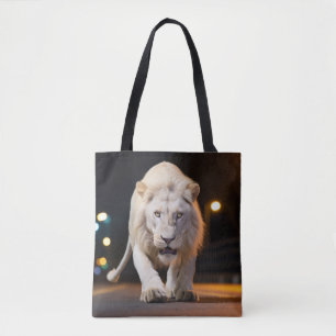 Lion Wildlife Animal On Street Outdoors Tote Bag