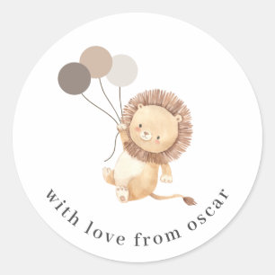 Lion with 3 Brown Balloons Classic Round Sticker