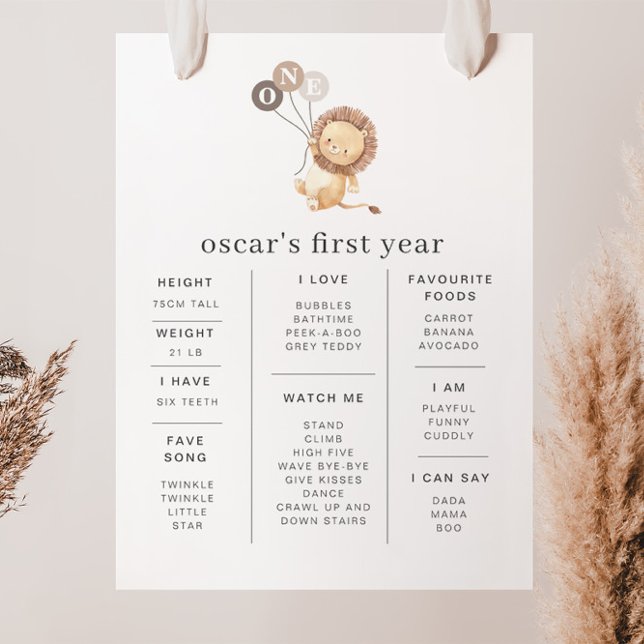 Lion with 3 Brown Balloons Milestone Poster (Creator Uploaded)