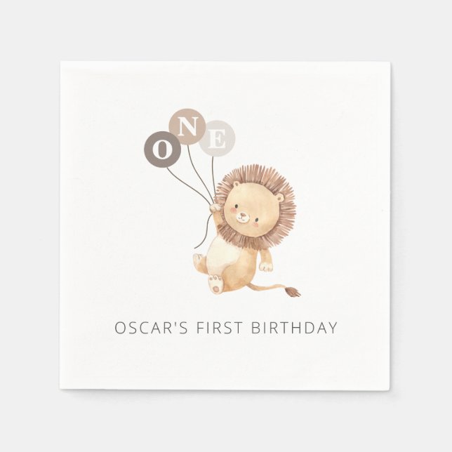 Lion with 3 Brown Balloons Napkin (Front)