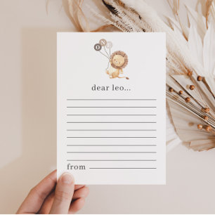 Lion with 3 Brown Balloons Time Capsule Note Card