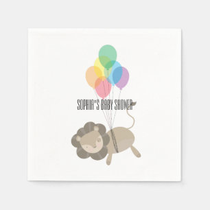 Lion with Balloons Baby Shower Napkin