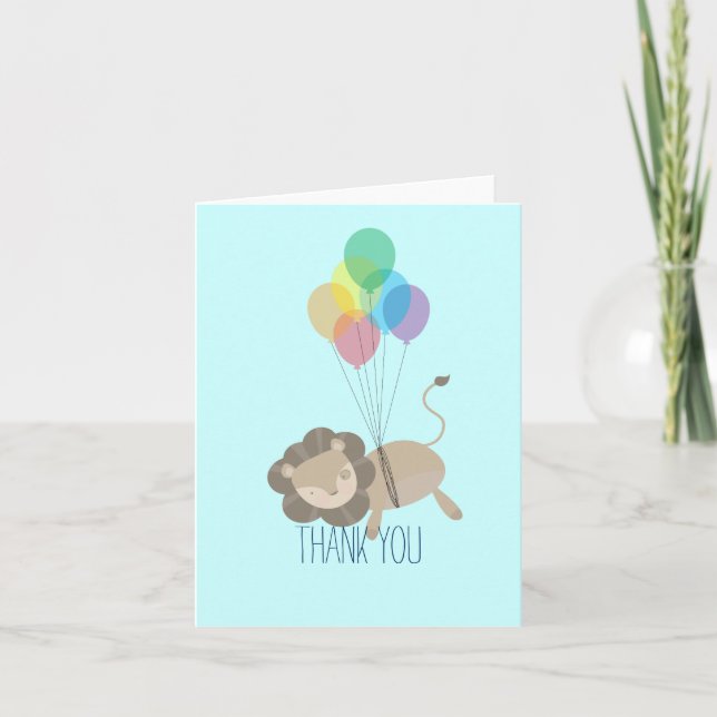 Lion with Balloons Thank You Card (Front)