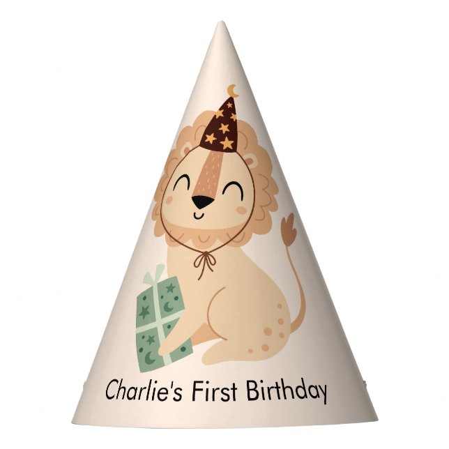 Lion with Birthday Gift Party Hat (Front)