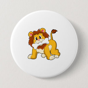 Lion with Bone 7.5 Cm Round Badge