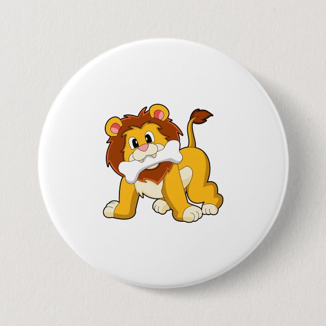 Lion with Bone 7.5 Cm Round Badge (Front)