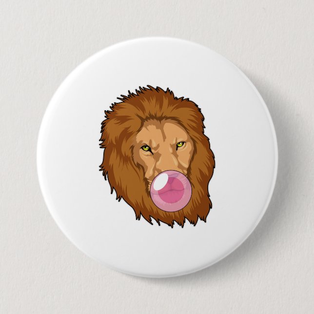 Lion with Bubble gum 7.5 Cm Round Badge (Front)