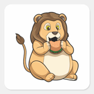 Lion with Burger Square Sticker