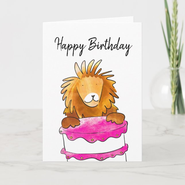Lion with cake birthday card (Front)