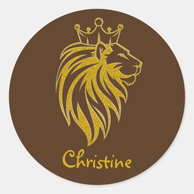 Lion With Crown - Gold Style 2 Classic Round Sticker (Front)