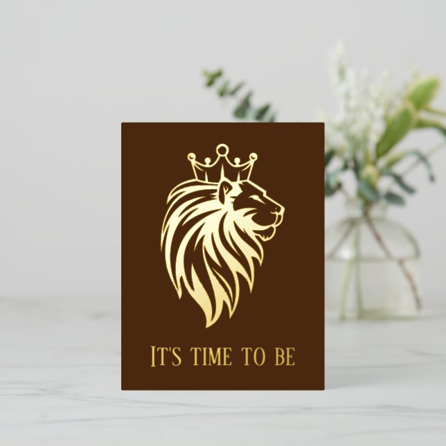 Lion With Crown - Gold Style 2 Foil Invitation Postcard (Standing Front)