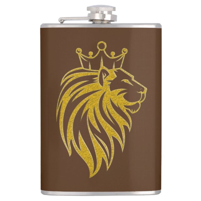 Lion With Crown - Gold Style 2 Hip Flask (Front)