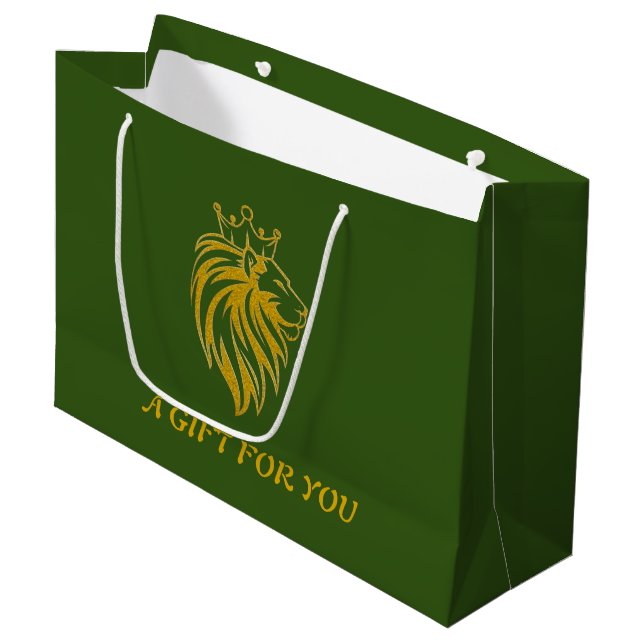 Lion With Crown - Gold Style 2 Large Gift Bag (Front Angled)