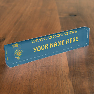Lion With Crown - Gold Style 2 Nameplate