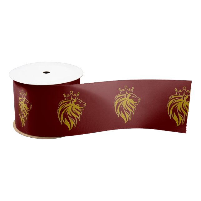 Lion With Crown - Gold Style 2 Satin Ribbon (Spool)