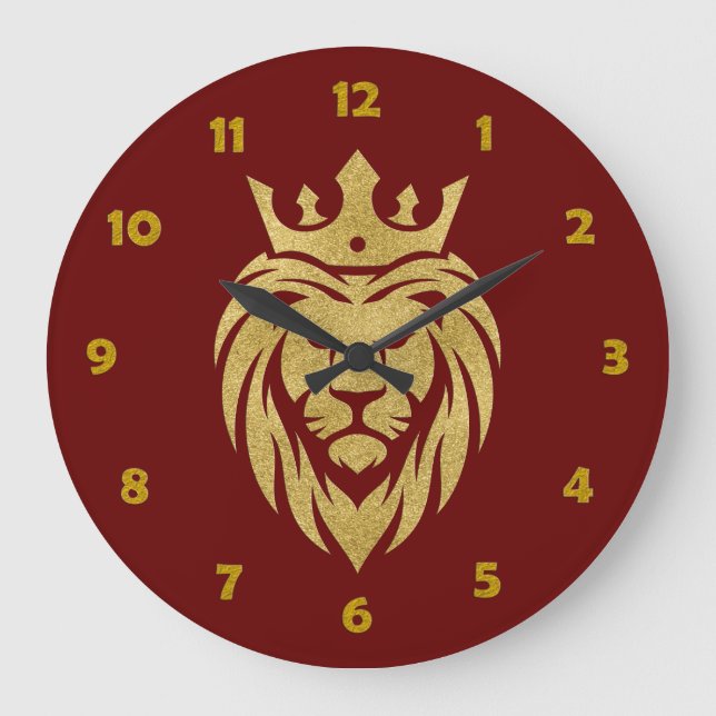 Lion With Crown - Gold Style 3 Large Clock (Front)