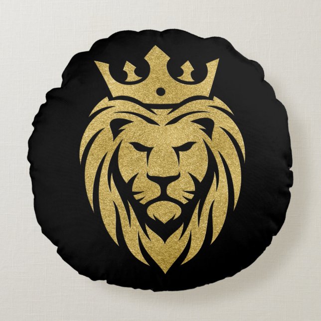 Lion With Crown - Gold Style 3 Round Cushion (Front)