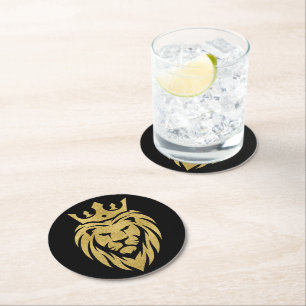 Lion With Crown - Gold Style 3 Round Paper Coaster