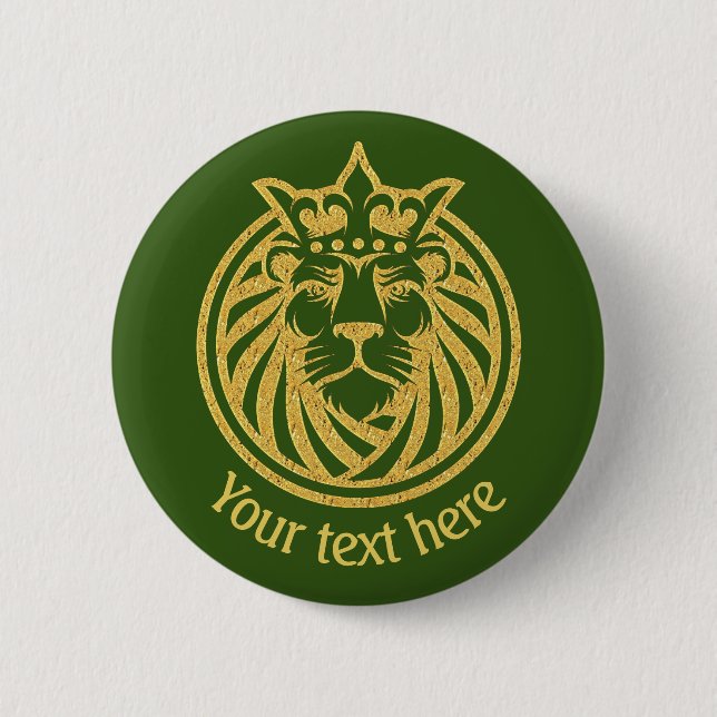 Lion With Crown - Gold Style 4 6 Cm Round Badge (Front)