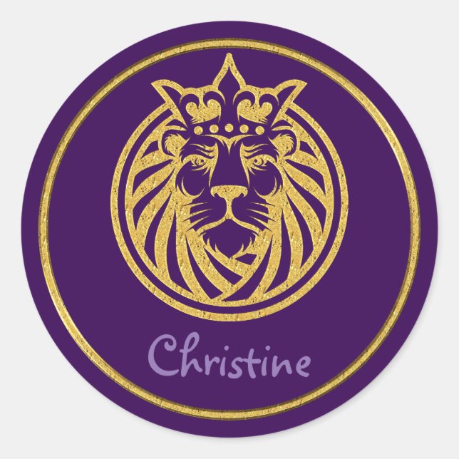 Lion With Crown - Gold Style 4 Classic Round Sticker (Front)