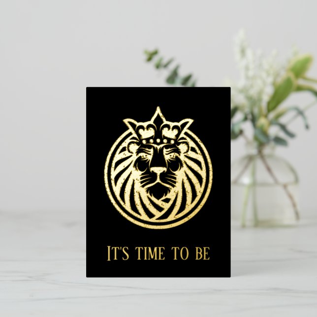 Lion With Crown - Gold Style 4 Foil Invitation Postcard (Standing Front)