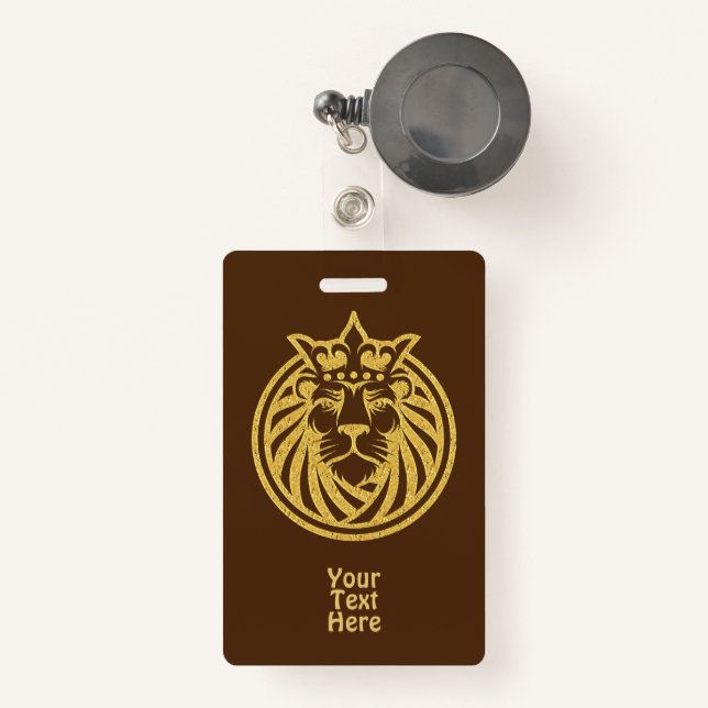 Lion With Crown - Gold Style 4 ID Badge (Front with Retractable)