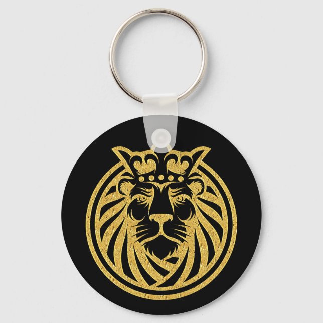 Lion With Crown - Gold Style 4 Key Ring (Front)