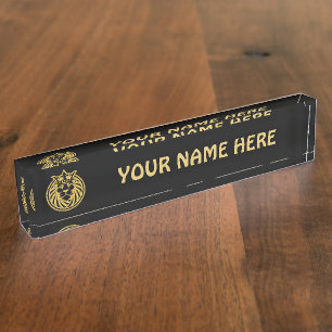 Lion With Crown - Gold Style 4 Nameplate