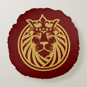 Lion With Crown - Gold Style 4 Round Cushion