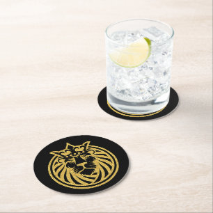 Lion With Crown - Gold Style 4 Round Paper Coaster
