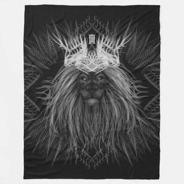 Lion with Crown Monogram Fleece Blanket (Front)