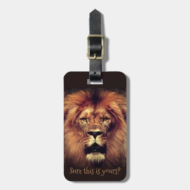 Lion with customisable text luggage tag (Front Vertical)