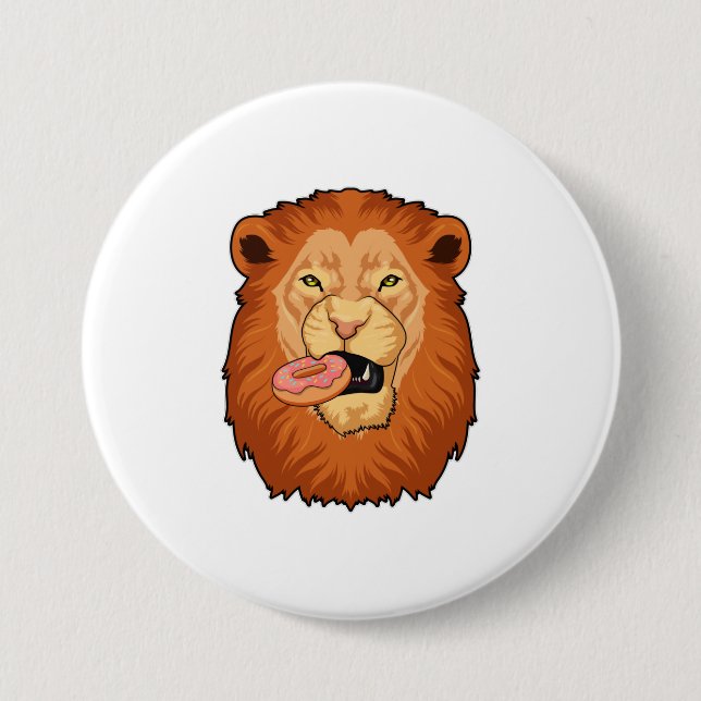 Lion with Doughnut 7.5 Cm Round Badge (Front)