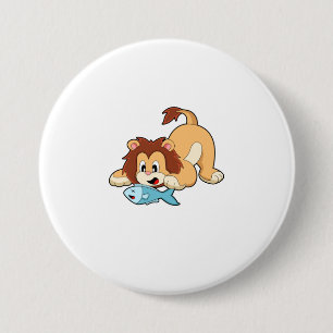 Lion with Fish 7.5 Cm Round Badge