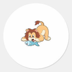 Lion with Fish Classic Round Sticker