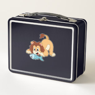 Lion with Fish Metal Lunch Box