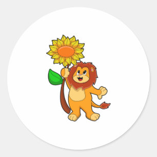 Lion with Flower Sunflower Classic Round Sticker
